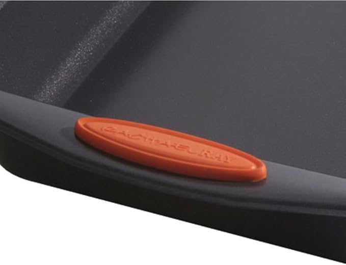 Rachael Ray Nonstick Rectangle Cake Pan, 9x13 Baking Pan | Oven Lovin' Collection, Oven Safe to 500°F, Dishwasher Safe, Great For Lasagna and Casseroles in Gray with Orange Handles