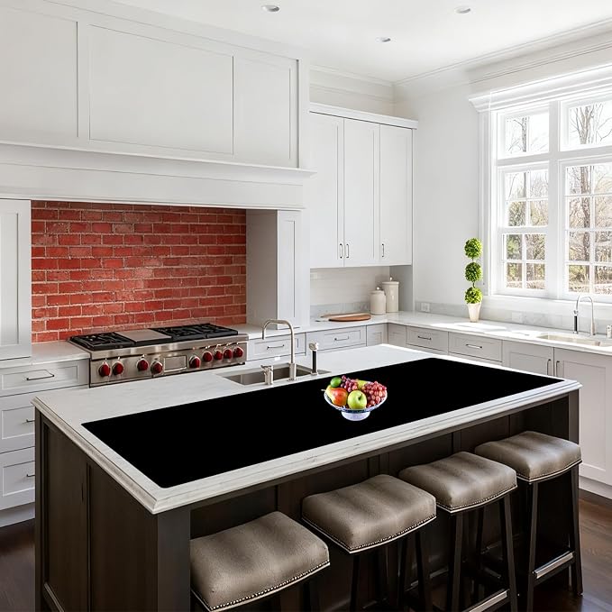 72''x16'' Large Silicone Mat for Kitchen Counter, Non-Slip Heat Resistant Countertop Protector, Waterproof Multipurpose Mat for Kitchen Island, Black