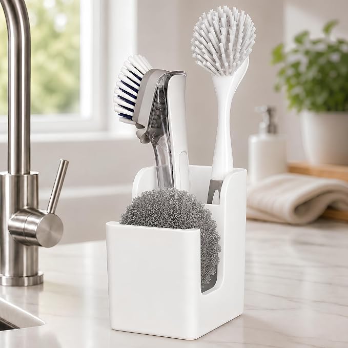 Silicone Sink Caddy – Sponge Dish Brush Holder for Kitchen Sink | Kitchen Sink Organizer, Sink Brush Holder, Sink Sponge Holder for Scrub Daddy, Scrub Mommy, Sponge & Kitchen Brush Holder