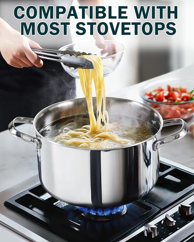Cooks Standard Multi-Ply Clad 8 Quart Stainless Steel Stock Pot with Lid | Tri-Ply Dutch Oven for Boiling, Stews, Sauces, Induction Ready, Dishwasher & Oven Safe