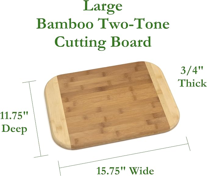 Lipper International Bamboo Wood Two-Tone Kitchen Cutting and Serving Board, Large, 15-3/4" x 11-3/4" x 3/4"