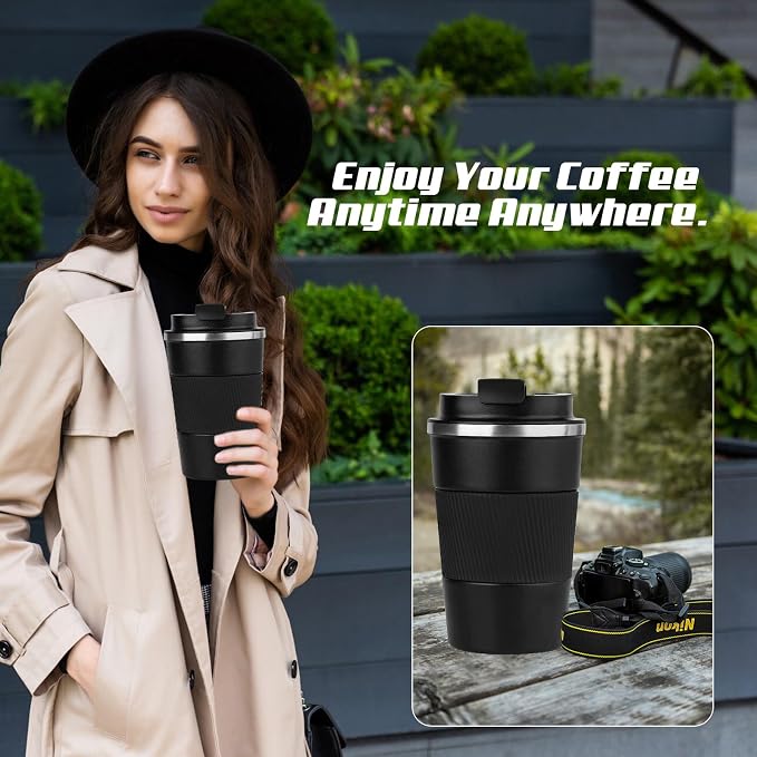 Vacuum Insulated Stainless Steel Travel Coffee Mug,Leak Proof Cup with Lid | 304 stainless steel mug with vacuum insulation, leak proof lid, silicone grip and car cup holder friendly design