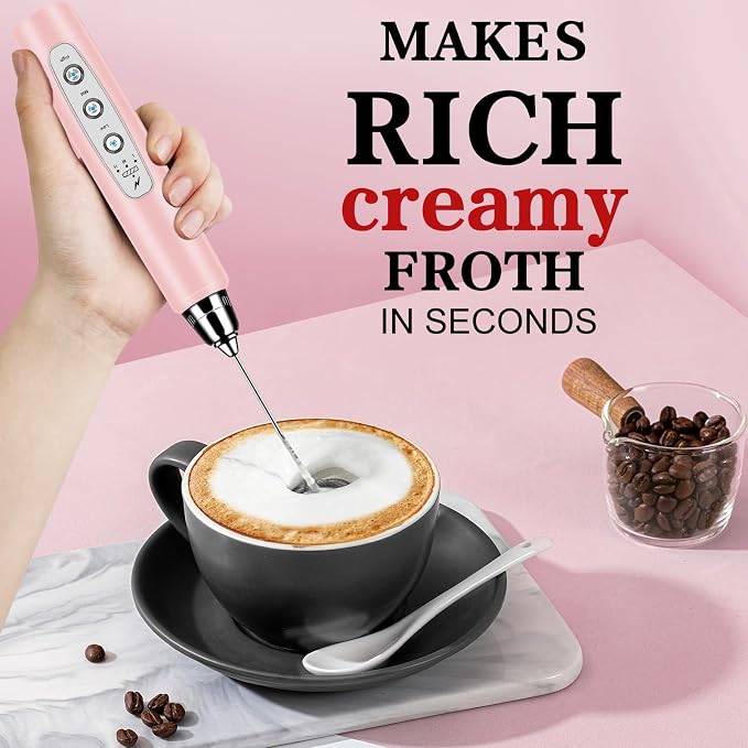 Milk Frother Wand Rechargeable Handheld Whisk Coffee 3 Speed Adjustable | Electric Whisk Drink Mixer with Stainless 3 Whisks Hand Frother , Foam Maker for Latte Cappuccino Matcha Egg Silver
