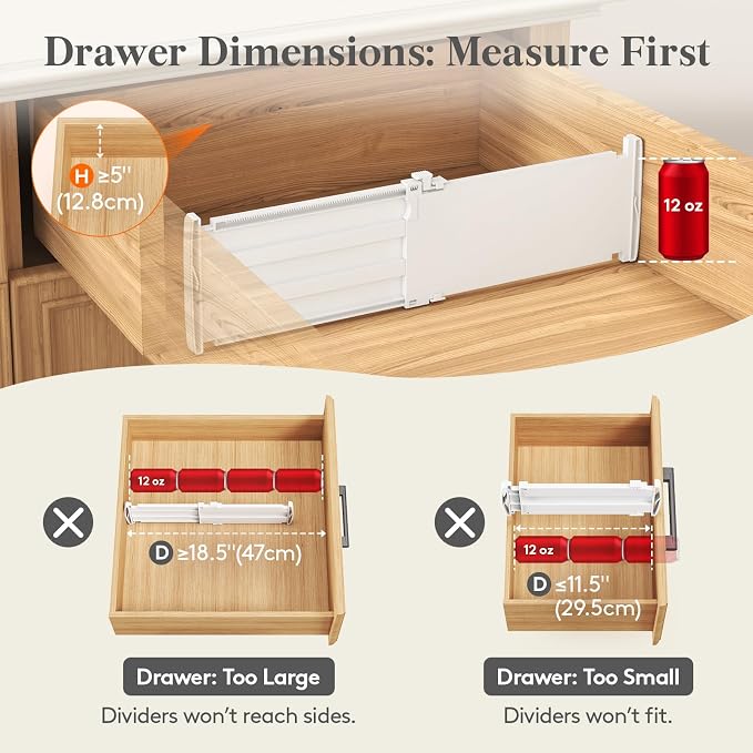 Lifewit 5" Tall Drawer Dividers, Adjustable Deep Drawer Organizer Clothes | 11.5"-18.5" Expandable Plastic Separators for Dresser, Kitchen, Cabinet, Nursery, Office, Socks & Underwear Storage, 4 Pack
