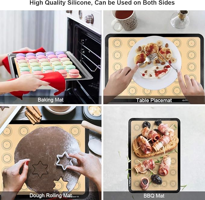 Philorn Silicone Baking Mat Set, 16.5" x 11.42" Macaron Mat | 2 Pack Non-Stick Macaron Baking Mats With Tools, Food Safe, Reusable for Oven, Cookie, Bread