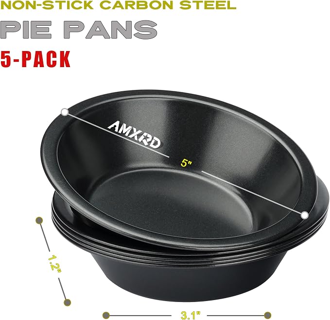 5 inch Mini Pie Pan, 5-Piece Small Pie Tins | Reusable Nonstick Round Carbon Steel Cake Pans Perfect for Oven and Instant Pot Baking, Reusable, Durable, Easy to Clean