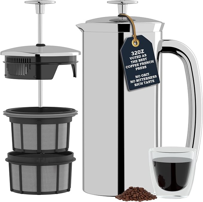 ESPRO P7 French Press, 18oz, Polished, Stainless Steel Coffee Maker | Double Filter Coffee Press, Grit-Free Coffee, Heat Resistant Insulated tea Press, Easy Hot and Cold Coffee Brewer, Tea Brewer