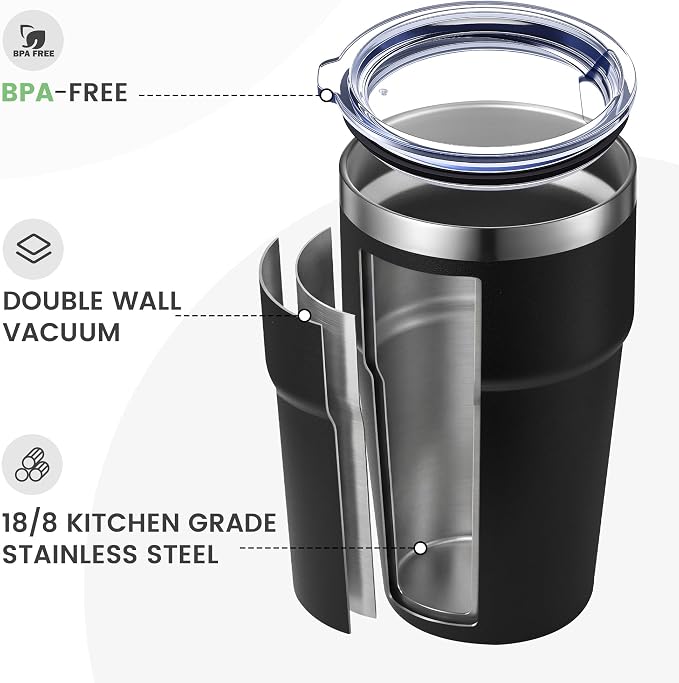 MEWAY 16oz Tumbler Double Wall Vacuum Insulated Travel Mug Bulk, Stainless Steel Tumblers with Lid, Powder Coated Coffee Cups for Cold & Hot Drinks (Black,18 Pack Pack)