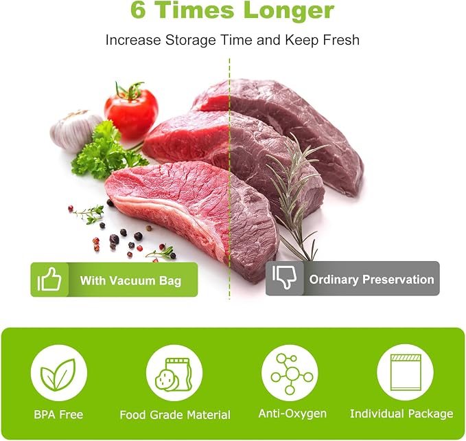 Bonsenkitchen Vacuum Sealer Bags, 8" x 50' Rolls 2 pack for Food Storage | Commercial Grade Textured Food Roll, Heavy Duty, Customized Size Bag for Sous Vide Cooking, BPA Free, VB3209