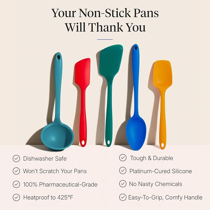 GIR: Get It Right 5-Piece Silicone Ultimate Kitchen Utensils Set - Ladle, Spatula, Flip, Spoon & Spoonula - Non-Toxic Cooking Utensils for Nonstick Cookware, Cooking and Baking - Madrid