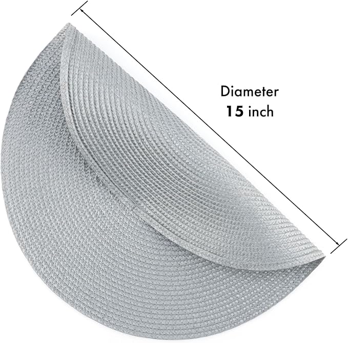 Winknowl Round Braided Placemats Set of 4 Washable Woven Heat Resistant Table Mats for Kitchen Dining Tables 15 inch Round Place Mats (Light Gray,4pcs)