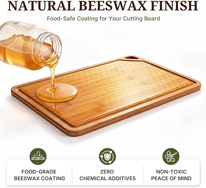 GASHELL Bamboo Cutting Board Set with Beeswax Coating for Kitchen(S+M+L) | Deep-Carbonized Chopping Board with Juice Grooves, Non-toxic, Lightweight, Reversible, Meal Prep & Serving