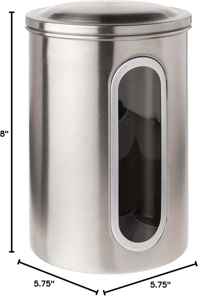Fox Run Stainless Steel Canister Set For Kitchen Counter, 3 Container Set | Stores Sugar, Coffee, Flour & More | Organize Kitchen Counters | Airtight Lids | Durable Stainless Steel With Glass Window