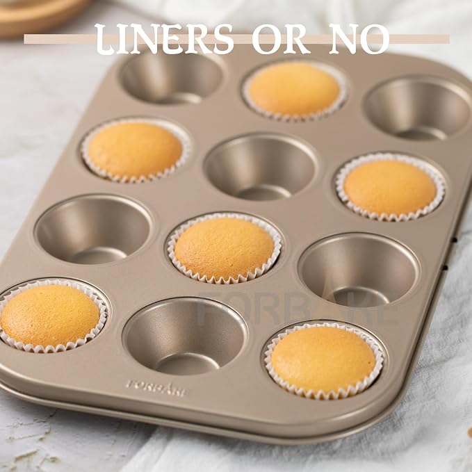 Mini Muffin Pan Set, 12-Cup Nonstick Carbon Steel Baking Pans, 2 Pack | Even Heat Distribution with Easy Release Surface for Mini Muffins and Cupcakes