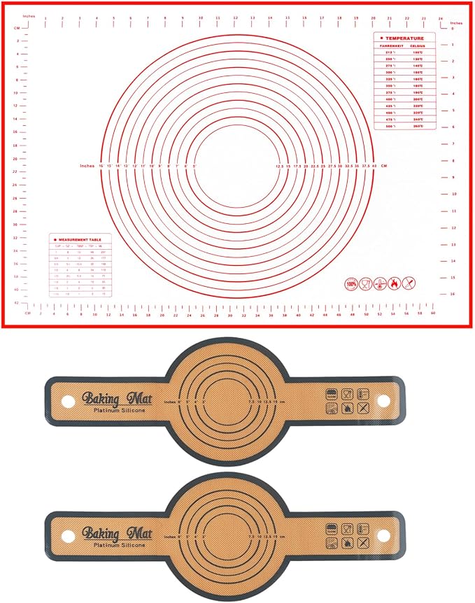 3 PCS Silicone Baking Mat Set：Bread Slings with Long Handles + 28"x20" Pastry Mat Non-Stick Reusable Sourdough Baking Supplies,Easy Clean, Kitchen Accessories