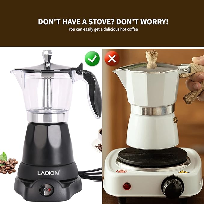 LAOION Cuban Coffee Maker, 6 or 3cup Electric Espresso Coffee Maker | Portable Cafeteras Electricas Modernas, Electric Moka Pot with Detachable Base & Overheat Protection, Coffee Gift