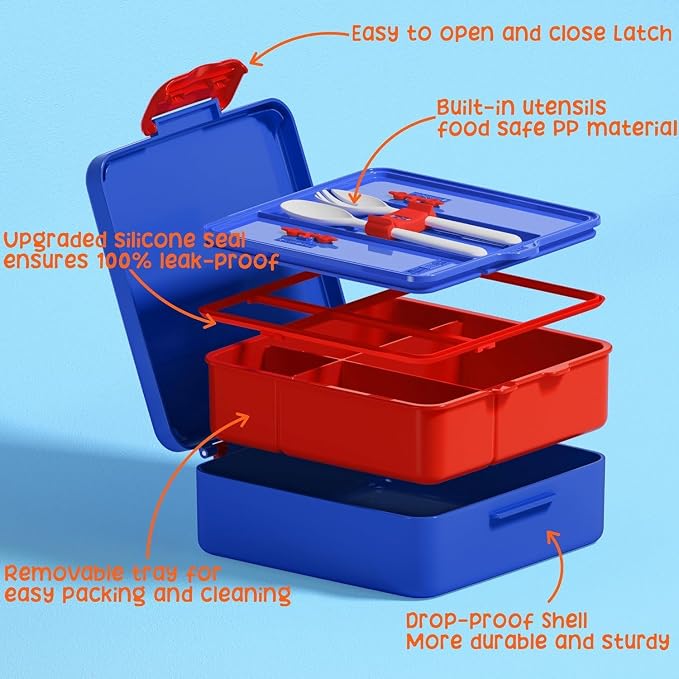 Fimibuke Kids Bento Snack Lunch Box with Thermo Insulated Toddler Lunch Bag | Lunch Box Kids with 4 Compartment, Food Jar, Ice Pack, Utensils, Birthday Gifts for Ages 3-12 Back to School Toddler Girl Boy