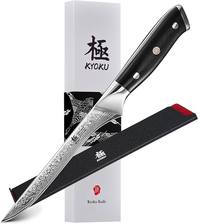 KYOKU Boning Knife - 7" - Shogun Series - Japanese Style VG10 Steel Core Forged Damascus Blade - with Sheath & Case