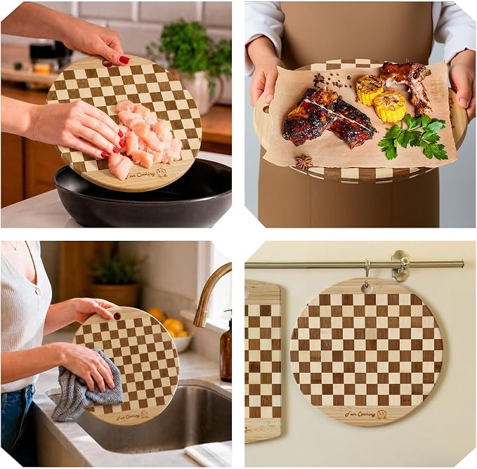 Bamboo Chopping Board, A Chessboard-Patterned Bamboo Chopping Board | Suitable for preparing meals in the kitchen, can be used for meats, vegetables, fruits and cooked food platters