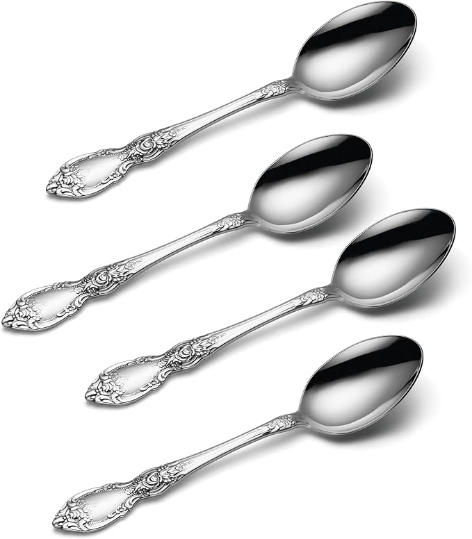 Oneida Wordsworth Dinner Spoons Silverware Set for 4, Flatware | 18/0 stainless steel, mirror finish | dishwasher safe | great for soup or everyday dining, cutlery set