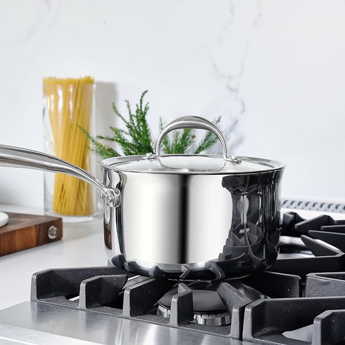 KEAWELL K3 Premium Tri-Ply Fully Clad Saucepan with Lid (3-Qt) | Tri-Ply Fully Clad Stainless Steel Saucepan; Small Pot with Lid; Even Heating; Induction and Oven Safe; For All Stovetops