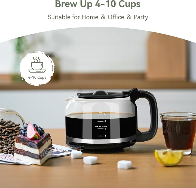 Gevi 10-Cup Grind & Brew Drip Coffee Maker with Built-In Burr Grinder | 24-Hour Programmable Timer, Touch Screen Control, 4-Hour Warm Plate, Permanent Filter with Original Glass Coffee Carafe