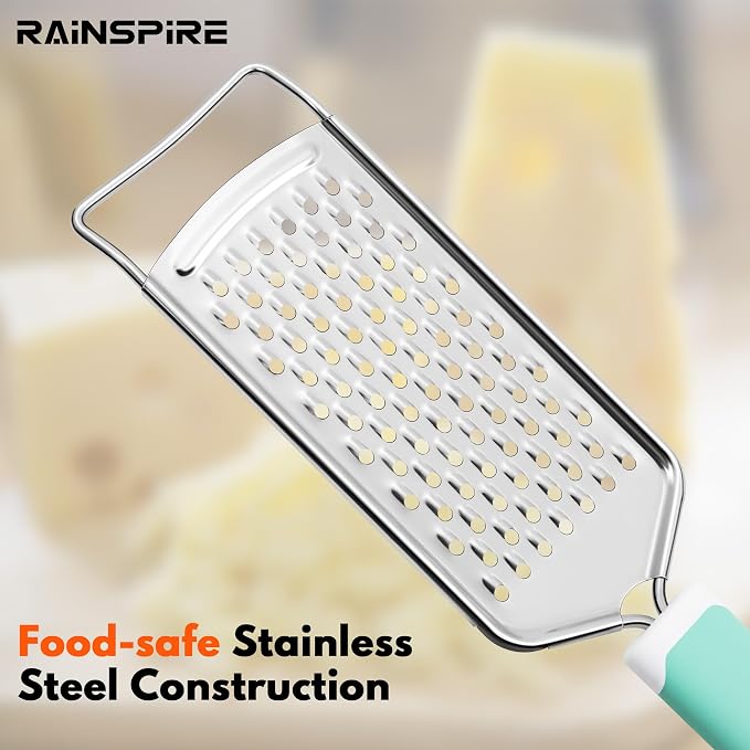 Professional Cheese Graters for Kitchen Stainless Steel Handheld, Metal Lemon Zester Grater With Handle For Cheese, Chocolate, Spices, Kitchen Gadgets And Tools, Soft Grip Handle, Mint Green