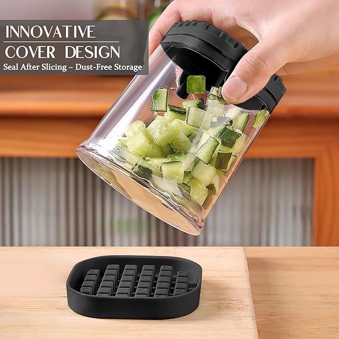 2-in-1 Detachable Fruit Slicer & Dicer, Stainless Steel Strawberry Slicer with Lid, Fruit Cutter with Push Plate for Banana Egg, Creative Cup Slicer, Must Have Vegetable Cutter Kitchen Gadget