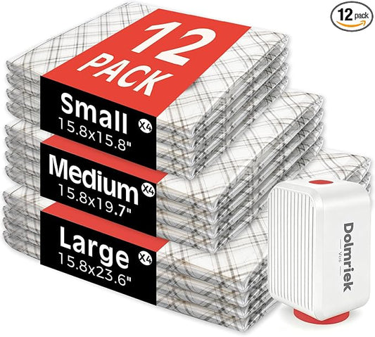 12-Pack Vacuum Seal Bags for Clothing Travel with Cordless Pump | Vacuum Storage Bags for Clothes with 4000Pa Suction, 2400mAh Rechargeable Pump, Carry-On Packing for Luggage and Suitcases