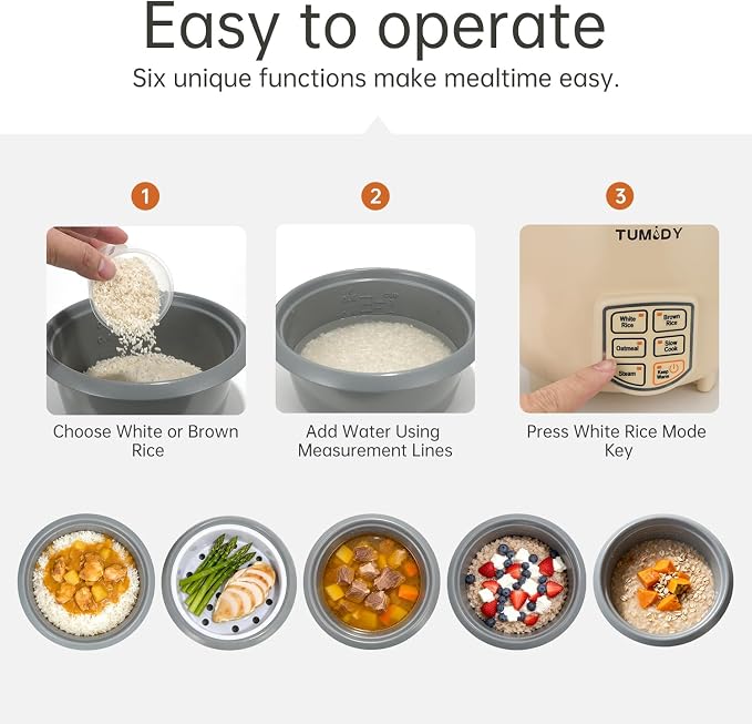 3 Cups Rice Cooker Small, Electric Rice Maker Cooker with Steamer Tray, Nonstick Inner Pot, 6-Cups Cooked/3-Cups Uncooked, Automatic Keep Warm, Yellow