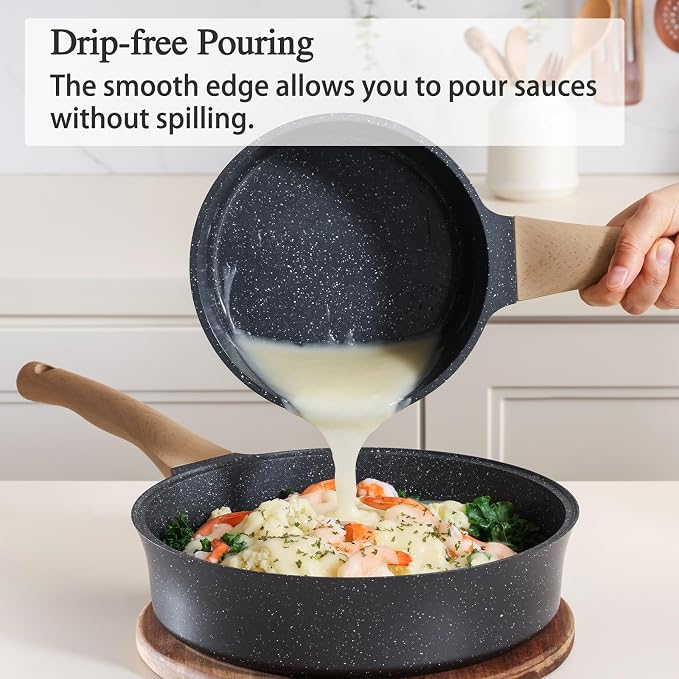 Nonstick Saucepan with Lid, 3.5 Quart German Greblon Ceramic Sauce Pan, Non Toxic Sauce Pot with Cover for Multipurpose Use, PTFE, PFOA & PFAS Free, Induction Compatible.