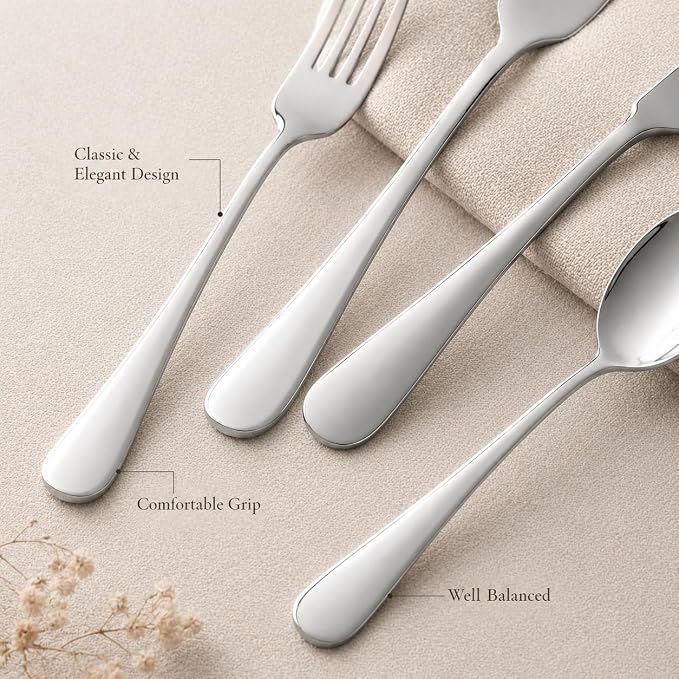 Silverware Set,SANTUO Stainless Steel Knives Spoon Forks Set for Home, Kitchen and Restaurant, Mirror Polished& Dishwasher Safe (12pcs-Silverware set)