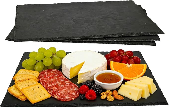 4PCS 16inch*12inch Slate Cheese Board Tray Charcuterie Boards Slate Placemats,Natural Food Contact Safe Stone,Suitable for Sushi, Party, Gift, Fruit, Meat