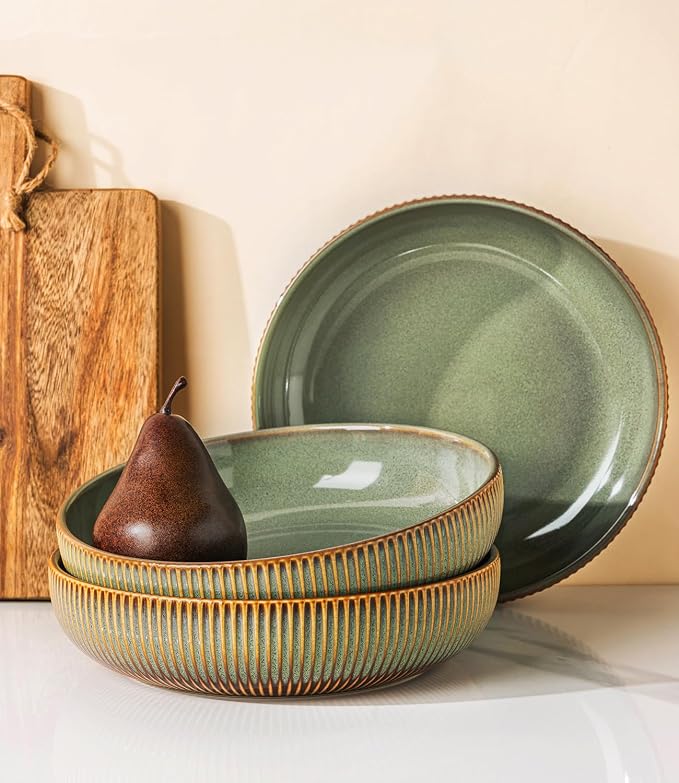 8.5" Ceramic Pasta Bowls Set of 4, Salad Bowls | Versatile Serving Bowls for Pasta, Salad, Fruit & Noodles, Housewarming & Wedding Gift, Sage Umber