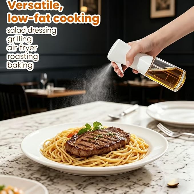 Olive Oil Sprayer for Cooking, 220ml Glass Oil Dispenser | Kitchen Gadgets, Food Grade Premium Clear Spray Bottle, for Salad, Frying, BBQ