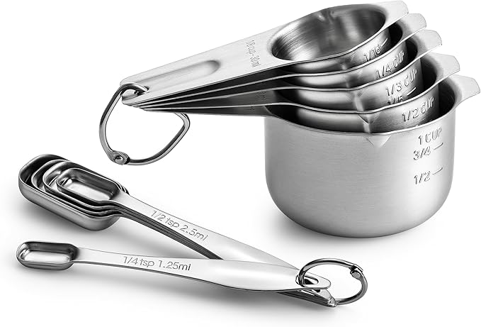 Spring Chef Stainless Steel Measuring Cups and Spoons Set of 10 w/Leveler | Stackable Metal Measuring Cups for Kitchen & Rectangular Teaspoon & Tablespoon Measuring Spoons for Dry & Liquid Ingredients