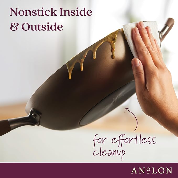 Anolon Advanced Home Hard-Anodized Nonstick Deep Frying Pan with Lid, Saute Pan, 12-Inch, Bronze