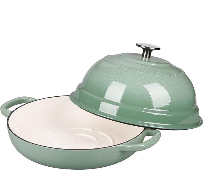 EDGING CASTING Enameled Cast Iron Dutch Oven Pot with Lid, Round Bread Oven for Homemade Sourdough Bread Baking, 6 Quart, Sage Green
