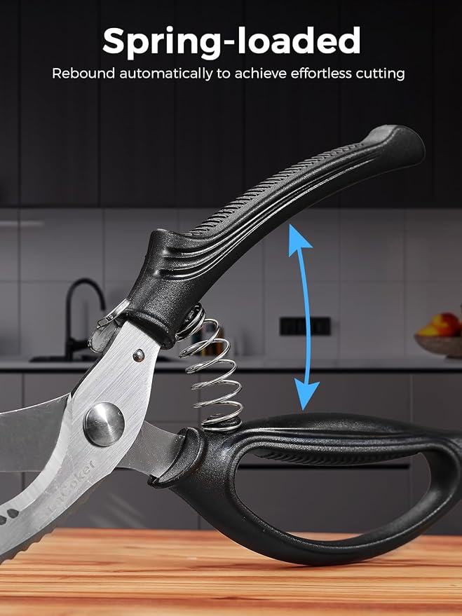 Poultry Shears, Heavy Duty Kitchen Shears With Anti-Slip Handle & Safety Lock, Poultry Scissors for Meat, Chicken, Bone,Turkey, Fish, Spring Loaded, Dishwasher Safe