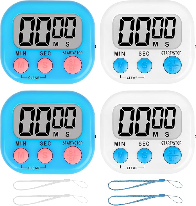 ZILLEEN Classroom Timer for Kids Teachers 4 Pack Digital Timers Blue White | Strong Magnetic, Large Screen, Big Button, Teacher Classroom Must Haves Kitchen Timers for Cooking Egg Exercise Study