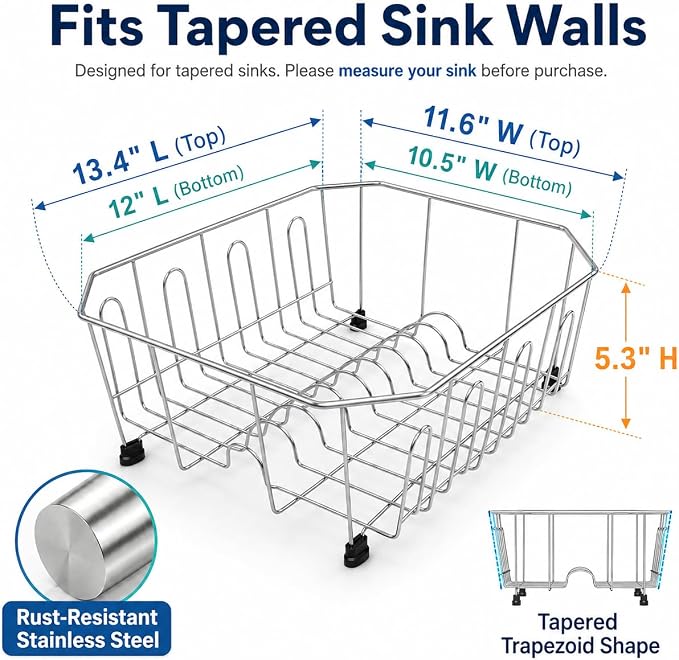 Yelocota in-Sink Dish Drying Rack:Premium Rust Resistant Stainless Steel Dish Drainer with Removable Utensil Holder & Cup Hooks,Space Saving Dish Drainers for Kitchen Sink,RVs,Apartments