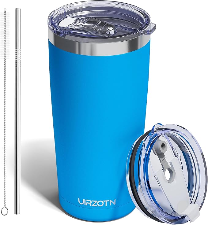 20oz Travel Coffee Tumbler with 2 Lids and Straw, Stainless Steel | Double Wall Vacuum Insulated Tumbler, Coffee Mug for Hot & Cold Drinks, Fits Most Car Cup Holders, Sapphire