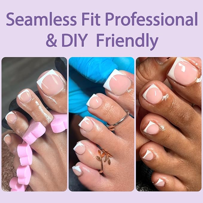 160pcs French Tip Toe Nail Press ons - Nude Press on Toenails for Women, Full Cover Toe Press on Nails with Adhesive Tabs, Fake Toenails Tips