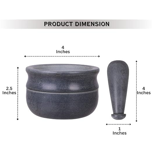 Mortar and Pestle, Made of Heavy Duty Polished Hard Stone, Natural Stone Grinder for Spices, Pastes, Herbs, Seasoning etc. (Symphony, Normal)