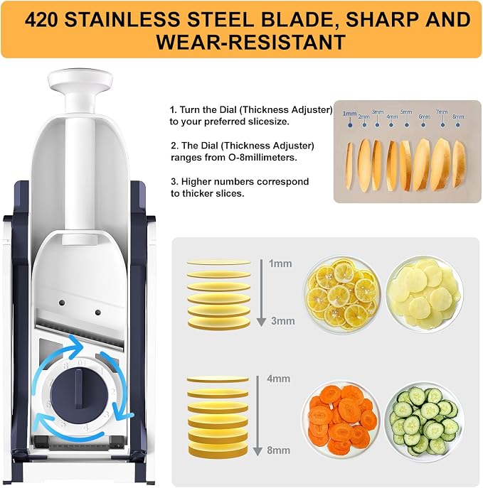 Safe Mandoline Slicer for Kitchen, Vegetable & Food Cutter (Only Slice) | Thickness Adjustable 0.1-8 mm, Potato Slicer for Chips, Easy to Clean, Storage, Kitchen Faster Slice, Dishwasher-safe (Blue)