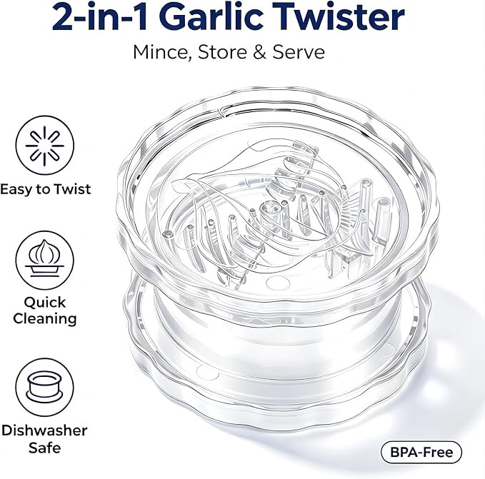 2PCS Manual Garlic Twister and Ginger Mincer Tool, Manual Garlic Twister and Mincer, Garlic Crusher, Garlic Grinder, Compact Garlic Mincer Tool, Ginger, Herbs (White+Bule)