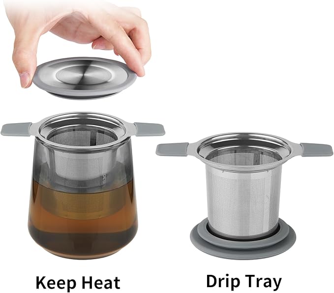 Ohtomber Stainless Steel Fine Mesh Tea Infuser for Loose Leaf Tea | Heat Proof Handles for Safe Grip, Fits Teapots Mugs & Cups, Rust Resistant, Easy to Clean, Versatile Tea Strainer & Diffuser
