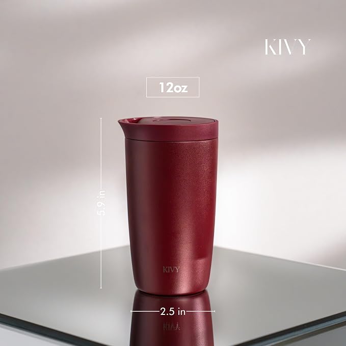 KIVY Travel Coffee Mug Tumbler [24h Cold | 6h Hot] Reusable Insulated Coffee Tumbler Stainless Steel - Spill Proof Coffee Travel Mug - Leakproof 12oz Insulated cup to go - Dishwasher Safe, BPA Free