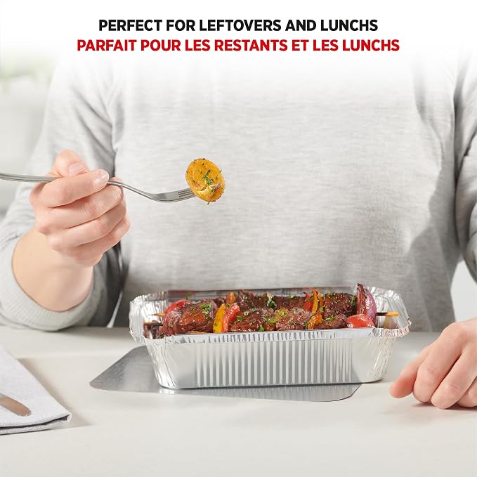 Starfrit Disposable Aluminum Meal Prep Containers with Lids, 30-Pack | 2.25lb capacity. Recyclable heavy-duty aluminum. Oven, freezer & air fryer safe. Ideal for meal prep, takeout & leftovers.