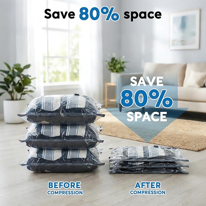 Mapambo Travel Vacuum Bags with -60000Pa LED Pump, 12 Pack Vacuum Seal Bags for Clothing Travel in 3 Combo Sizes, Vacuums Storage Bags for Clothes, Save 80% of Space (12 Combo)